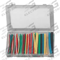 PANDUIT Heat Shrink Tubing Kit: 126 Pieces, 1/2 in/1/4 in/1/8 in/3/16 in/3/32 in/3/8 in, 2:1, 6 in (MPN KP-HSTT2). Key specifications — I.D. Before Shrinking: 3/8 in; Shrink Ratio: 2:1; Length: 6 in; Includes: (7) 3/8 in (1 ea color); Color: Yellow; Use With Wire Size: 0.09 in to 0.50 in; Shrink Tubing Kit Type: Heat Shrink Tubing Kit; Brand: PANDUIT.