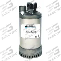 GOULDS Plug-In Utility Pump: 1/2 hp, 3/8 in Max. Dia. Solids, Continuous Duty, 230V AC (MPN 1DW51C3EA). Key specifications — Shaft Seal Material: Silicon Carbide; Impeller Material: 304 Stainless Steel; Rated Voltage: 230V AC; Brand: GOULDS.