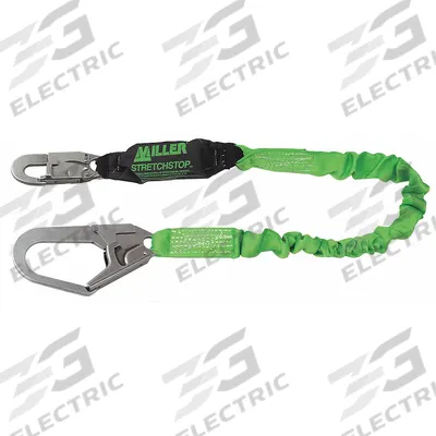 MILLER BY PIP Shock-Absorbing Lanyard: Tubular Webbing, Steel Rebar Hook, Steel Snap Hook - General Fall Protection Shock-Absorbing Lanyards