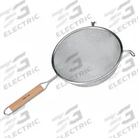 VOLLRATH Wire Strainer: Medium Double Mesh Mesh Size, 14 1/2 in Overall Lg, Tin (MPN 47198). Key specifications — Material: Tin; Brand: VOLLRATH; Handle Material: Wood; NSF Certified: No; Mesh Size: Medium Double Mesh.