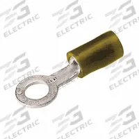 BURNDY Nylon Ring Terminal For 12 - 10 AWG: Yellow, Nylon Insulation, 3/8 in Stud Size, 600 V (MPN TN1038). Key specifications — attr1308027: BURNDY; attr1356587: Funnel Entry.