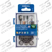 DREMEL Rotary Tool Accessory Kit: Rotary Accessory Kit, 18 Pieces, Case Included, 1/8 in Shank Dia (MPN EZ727-01). Key specifications — attr1097321: 952-3/8 in Aluminum Oxide Grinding Stone; attr1097325: Case Included; attr1097330: DREMEL.