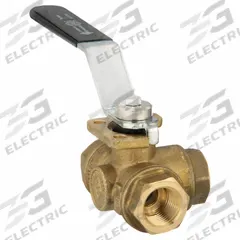 BONOMI Manual Three-Way Ball Valve: 1/2 in, Brass, T Flow, FNPT x FNPT x FNPT, Std Port Ball Port (MPN 355N-1/2"). Key specifications — Brand: BONOMI; Handle: Lever.