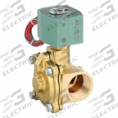 REDHAT Solenoid Valve: 2-Way, Normally Open, 1 1/4 in Pipe Size, 12V DC, Watertight, High Flow (MPN 8210G018LF 12/DC). Key specifications — attr985516: 1-1/4 in; attr985521: 12V DC; attr985484: REDHAT; attr985485: Watertight.