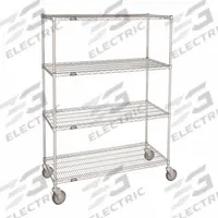 APPROVED VENDOR Wire Shelving Unit: 48 in x 24 in x 69 in, Dry, Split Sleeve, 4 Shelves, (4) Swivel (MPN SS-2448-63LZF). Key specifications — attr15738: Silver; attr15739: (4) Posts with Levelers; attr14157: Zinc-Plated; attr14150: Dry; attr14159: Round; attr5304: 4; attr14155: (4) Swivel; attr14158: Steel.