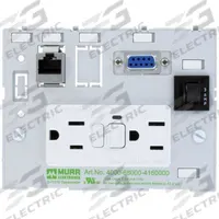 MURRELEKTRONIK Combination Insert: RJ45 Cat5E/SUB-D9, (2) NEMA 5-15 GFCI, (1) 3A Fuse (MPN 4000-68000-4160000). Key specifications — Brand: MURRELEKTRONIK; Socket Configuration: (2) NEMA 5-15 GFCI; Resets: (1) 3A Fuse; Data Port Configuration: (1) SUB-D9 Female-to-Female; Insert Design: Data & Power Insert with 3A Reset.