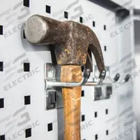 KENNEDY Double Rod Pegboard Hook: 2 in x 2 1/4 in x 2 3/8 in, 10 Hooks, 2 in Hook Dp, Locking Clip (MPN 99828). Key specifications — Mounting Type: Surface; Finish: Zinc-Plated; Color: Silver; Accessory Type: 50-Degree Double Rod Hook; Locking System: Locking Clip; Material: Steel; Brand: KENNEDY.