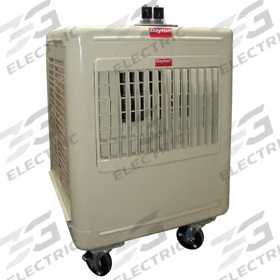 Dayton Portable Evaporative Cooler: 1,000 sq ft – 1,400 sq ft, 5-15P, 120V AC - Portable Evaporative Coolers