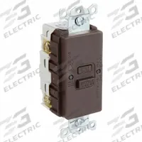GFCI Receptacle: Brown, 125V AC, 20 A, Auto Reset Type, 2 Pole, 3 Wire (MPN GFBFST20). Key specifications — Brand: HUBBELL.
