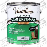 VARATHANE Finish: Finish, Exterior, Oil, 1 gal Container Size, Wood, Satin, Clear, Clear (MPN 9332). Key specifications — Brand: VARATHANE; Transparency: Clear; Use Location: Exterior; Sheen: Satin; Sub-Brand: Spar Urethane; Color: Clear.