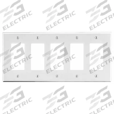 HUBBELL Wall Plate: Decorator-Rocker, 5 Gang, White - General Purpose Wall Plates