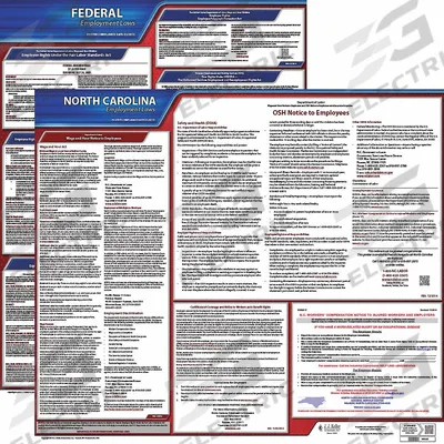 JJ KELLER Labor Law Poster: NC, English, Plastic, 30 in x 24 in - State & Federal Labor Law Poster Sets