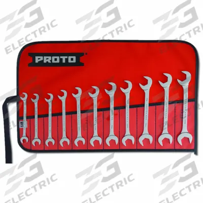 PROTO Open End Wrench Set: Alloy Steel, Chrome, 11 Tools - Metric, Double End, Open End Wrench Sets