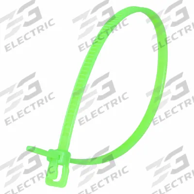 RETYZ Releasable Cable Tie: Fluorescent Green, 6 in Lg, Max. 1 1/2 in Bundle Dia. - Plenum Push-Release Cable Ties