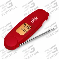 CDN Folding Thermocouple Thermometer: Cooking, LCD, 6 5/16 in Overall Lg, Metal Detectable (MPN TCTW572-R). Key specifications — Accuracy: ±1 °F; Brand: CDN; Case Material: Anti Microbial ABS Plastic; Display Type: LCD; Features: Elevated Cooking; Lens Material: LCD; NSF Certified: Yes; Thermometer Type: Folding Thermocouple Thermometer.