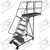 BALLYMORE Rolling Cantilever Ladder: 5 ft Platform Ht, Unassembled, Locking Casters, Steel (MPN CL-6-42-P). Key specifications — attr1051489: Gray; attr1051483: BALLYMORE; attr1051499: Double Handrails; attr1051504: Steel.