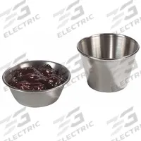 CARLISLE Sauce Cup: 2.5 oz Capacity, Stainless Steel, NSF Certified, Silver, Dishwasher Safe (MPN 602500GR). Key specifications — Microwaveable: No; Oven Safe: No; Brand: CARLISLE; Material: Stainless Steel; Color: Silver; NSF Certified: Yes; Dishwasher Safe: Yes.