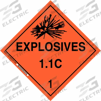 BRADY Container Placard: Explosives 1.1 C 1, 10 3/4 in x 10 3/4 in, 10 3/4 in Label Ht - Class 1: Explosives