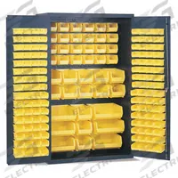 VALLEY CRAFT Bin and Shelf Cabinet: 48 in x 24 in 78 in, 0 Shelves, 147 Bins, Yellow, Flush, Gray (MPN F87843A3). Key specifications — Bin Color: Yellow; Bin HxWxD: (13) 7 in x 8-1/4 in x 14-3/4 in; Assembled: Assembled; Cabinet Style: Shelf and Bin; Brand: VALLEY CRAFT; Cabinet Color: Gray; Cabinet Finish: Powder Coated; Cabinet Material: Steel.