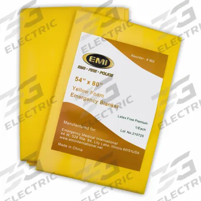 EMI Emergency Blanket: Poly-Foam, Yellow, 54 in Wd - High-Visibility Disposable Blankets