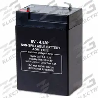 APPROVED VENDOR Sealed Lead Acid Battery: 6V DC, 4.5 Ah Capacity, 3.98 in Ht, 1.88 in Wd, 2.78 in Dp (MPN 5EFF2). Key specifications — Terminal Connection: 0.187 in Faston; Battery Cycle Type: Deep Cycle; Brand: APPROVED VENDOR; Housing Material: ABS.
