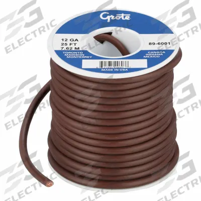 GROTE Primary Automotive Wire: GPT, 25 ft, 1 Conductor, 12 AWG, Brown - PVC-Insulated General Purpose Primary Wires