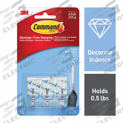 COMMAND Hook: 1/2 lb Wt Capacity, 1 Points per Hook, Clear, 2 in Overall Ht, 3/4 in Overall Dp - Adhesive-Backed Utility Hooks