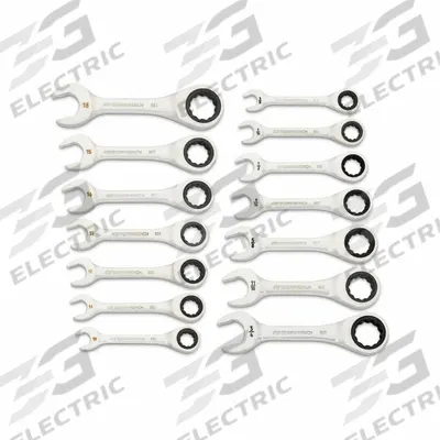 GEARWRENCH Combination Ratcheting Wrench Set: Alloy Steel, Full Polish Chrome, Std - SAE & Metric 12-Point Ratcheting Combination Wrench Sets