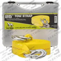 KEEPER Emergency Tow Strap: 2 in Overall Wd, 25 ft Overall Lg, Yellow, Polyester, 1- Ply (MPN 02825). Key specifications — Material: Polyester; Hook Type: Snap Hook; Attachment Style: Forged Steel Hoop w/latch; Duty Capacity: Standard Duty; Brand: KEEPER; Equipment Color: Yellow; Number of Ply: 1-Ply.