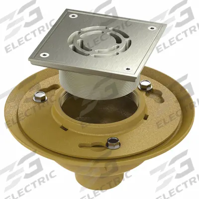 BESTCARE Floor Drain: Square, Stainless Steel, Satin, 9 in Overall Dia, 6 1/4 in Overall Ht - Institutional Floor Drains