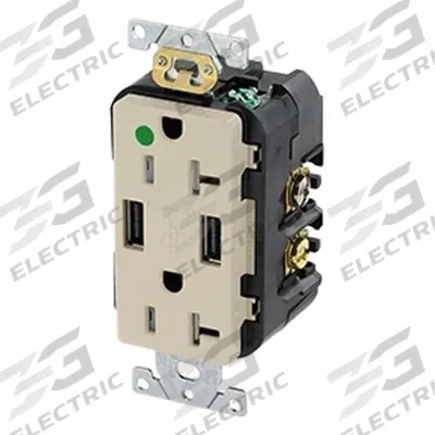 LEVITON Straight Blade Duplex Receptacle: Hospital Grade, Duplex, 5-20R, Ivory - General Purpose Receptacles