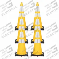 Traffic Cone: MUTCD/NCHRP-350, 28 in Cone Ht, Yellow, High-Intensity Prismatic, PVC, Blank (MPN 93272-6). Key specifications — Base Color: Black; Brand: MR. CHAIN; Cone Material: PVC; Legend: Blank; Includes: 50 ft of 2 in Plastic Barrier Chain.