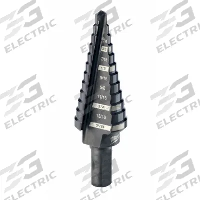 MILWAUKEE Step Drill Bit: 3/16" to 7/8", Black Oxide HSS - High-Speed Steel Step Drill Bits