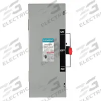 SIEMENS Safety Switch: Non-Fusible, 30 A, Three Phase, 600V AC, Galvanized Steel, Indoor (MPN DTNF361). Key specifications — attr867131: SIEMENS.