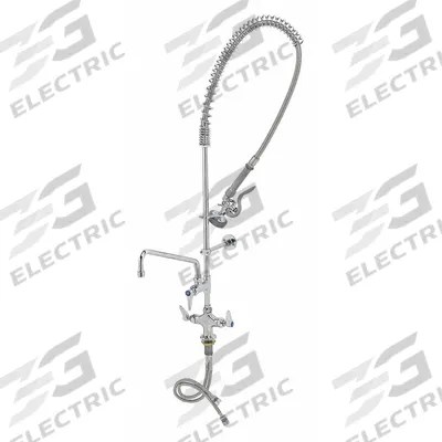 T&S BRASS Pre Rinse Faucet: Deck, Single-Post, 1 Mounting Holes, Brass, Chrome - Pre-Rinse Faucets with Spray Spring Hose