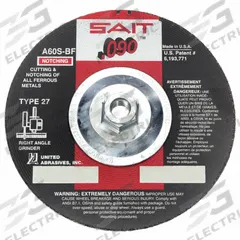 SAIT Depressed Center Cut-Off Wheel: Type 27, 4 1/2" x 0.09" x 5/8"-11, Aluminum Oxide, 60 Grit (MPN 20913). Key specifications — Series: A60S; Brand: UNITED ABRASIVES-SAIT.
