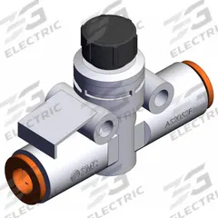 SMC Speed Controller: In-Line Fitting, Knob, 1/4 in Valve Body Size, 1/4 in Push to Connect Tube (MPN AS2052F-07A). Key specifications — attr947203: Brass/PBT; attr947205: SMC.