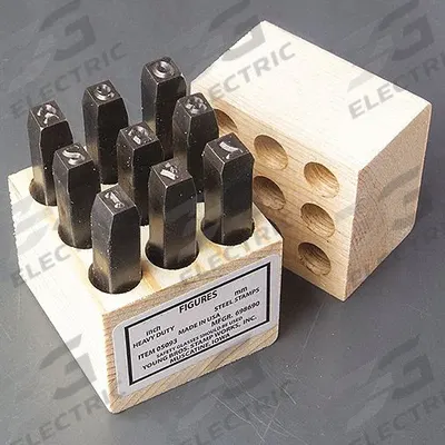 YOUNG BROS. STAMP WORKS Hand Stamp Kit: 0 thru 9 (6 doubles as 9), 3/8 in Character Ht, Steel - Heavy-Duty Sharp-Face Hand Stamps