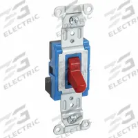 HUBBELL Wall Switch: Toggle Switch, Single Pole, Maintained, Red, 120/277V AC, 15 A (MPN SNAP1201R). Key specifications — Illuminated: No; Voltage Rating: 120/277V AC.