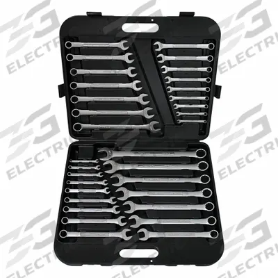 WESTWARD Combination Wrench Set: Alloy Steel, Chrome, 32 Tools, 15° Head Offset Angle - SAE & Metric 12-Point Combination Wrench Sets