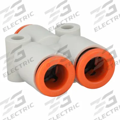 SMC Push-Fit Wye Fitting: 5/16 in OD x 5/16 in OD x 5/16 in OD Size - Polybutylene & Brass Tube Fittings