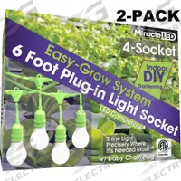 LED Ready Corded Lighti,Four Socket,PK2: 4 Lightheads, Medium Screw (E26), 6 ft Lg, 2 PK (MPN 602201). Key specifications — Bulb Base Type: Medium Screw (E26); Brand: MIRACLE LED; Voltage: 120 to 220V AC.