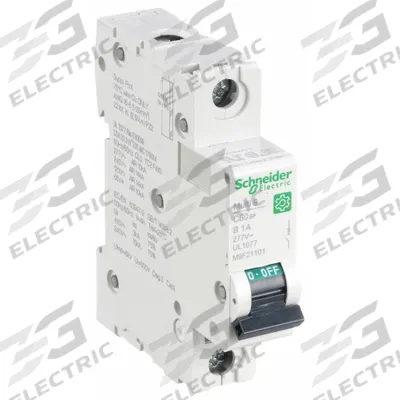 SCHNEIDER Supplementary Protector: 1 A Amps, 60V DC, 14kA at 120/240V AC, Screw Clamp - B-Curve, 1-Pole UL1077 DIN Rail-Mount Supplementary Protectors