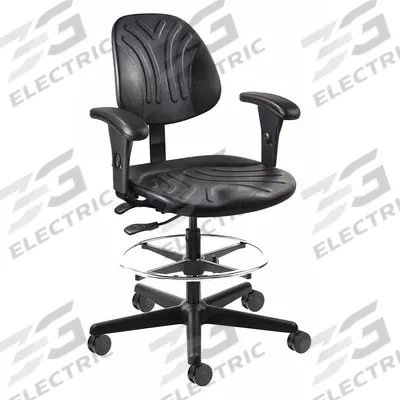 BEVCO Drafting Chair: Black, Plastic Material, Adj Arms Arm, 19 1/4 in Seat Wd - Adjustable-Arm Drafting Chairs