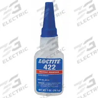 LOCTITE Instant Adhesive: 422, Plastics, 1 fl oz, Bottle, Clear, Thick Liquid, 50 g/L and Under (MPN 233927). Key specifications — Series: 422; Standards: 29 CFR 1910.1200; Primary Applications: Plastics; Materials Bonded: Rubber; Brand: LOCTITE; Secondary Compatible Materials: Plastics.