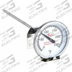 DWYER Clip On Dial Thermometer: 0°F to 250°F, +/- 2% Accuracy, 8 in Stem Lg, Fahrenheit (MPN CBT38051). Key specifications — Accuracy: +/- 2%; Brand: DWYER; Temperature Units: Fahrenheit.