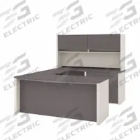 BESTAR U-Shaped Office Desk: Sandstone/Slate, 71 1/8 in Overall Wd, 92 5/8 in Overall Dp (MPN 93863-59). Key specifications — Color: Sandstone; Desktop Color: Slate; Material: Particle Board; Product Material: Laminate Particle Board.