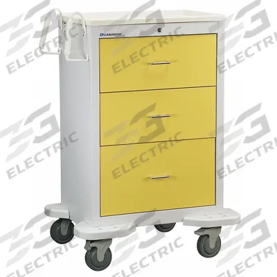 LAKESIDE Medical Procedure Cart: Steel, (2) Swivel/(2) Swivel with Brake, Gray, Yellow - Medical Procedure Carts