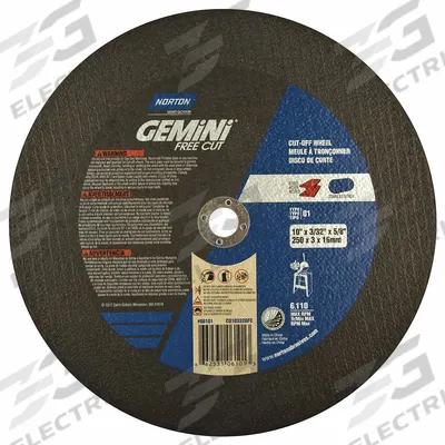 NORTON Abrasive Cut-Off Wheel: Type 1, 10" x 3/32" x 5/8", Aluminum Oxide, 30 Grit - General Purpose Cut-Off Wheels for Carbon & Stainless Steel