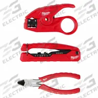 MILWAUKEE Coax Install Kit: 4 Total Pcs, Electrical and Telecom Tools, Tool Pouch (MPN 48-22-8103). Key specifications — attr549013: Diagonal Cutting Pliers; attr549011: COAX Compressoin Crimper; attr549007: Coax Stripper; attr539015: MILWAUKEE.
